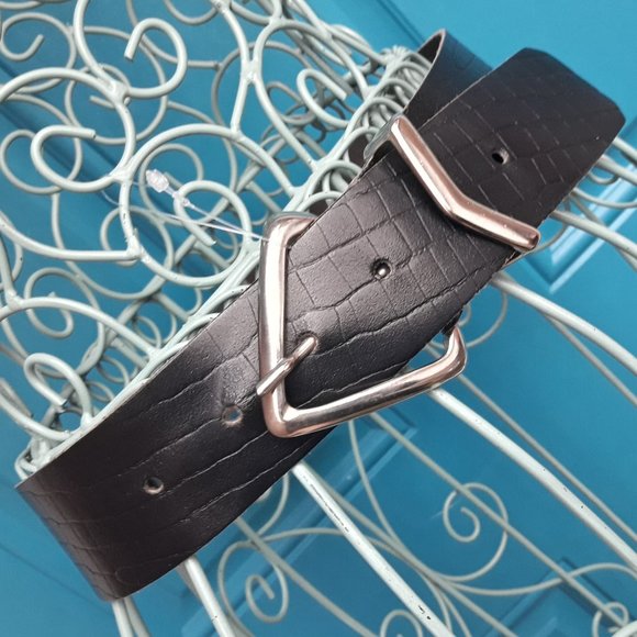 Genuine Leather Belt Alligator Embossed Goth Avant Garde Punk Triangle Brutalist - Picture 12 of 15